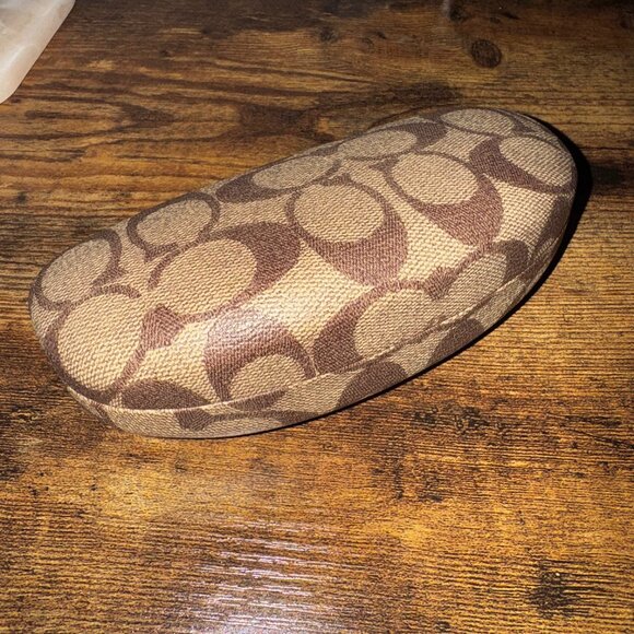 Coach Signature Logo Hard Eyeglass Case Brown Monogram Clamshell Style EUC - Picture 1 of 3